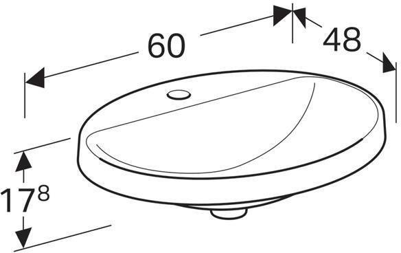 500.726.01.2 Geberit VariForm Раковина встраиваемая в столешницу овальной формы, 60х48 см, с отв. под смеситель, без отв. перелива. Фото 5