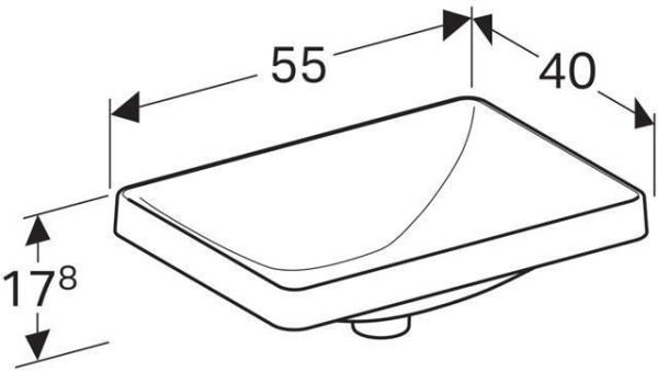 500.738.01.2 Geberit VariForm Раковина встраиваемая в столешницу прямоугольной формы, 55х40 см, без отв. под смеситель, без отв. перелива. Фото 3
