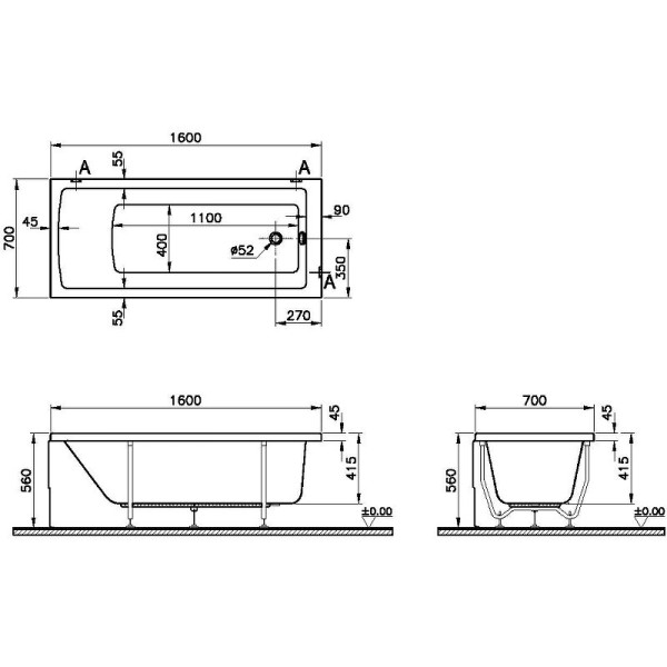 52520001000 Акриловая ванна Neon 160x70 VitrA. Фото 5