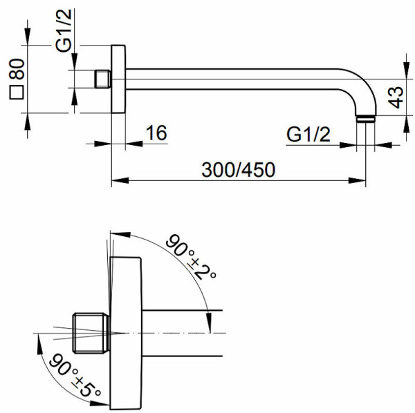 53088010402 EDITION 11 Душевой кронштейн, настенный, вылет 462мм, хром. Фото 2