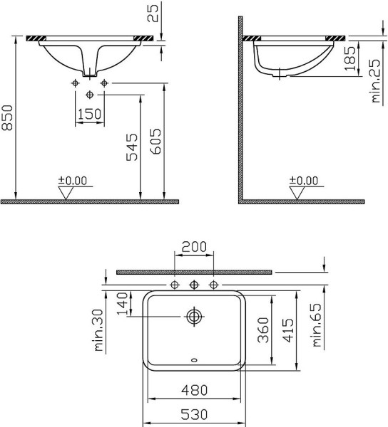 5339B003-0012 S50 Раковина встраиваемая снизу 48cm-цвет белый VitrA (СНЯТО С ПР-ВА. ДО ОКОНЧАНИЯ ОСТАТКОВ). Фото 2