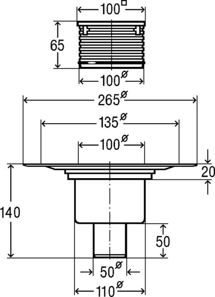 556914 трап с вращающ. и измен. по высоте решеткой из нерж. 100х100мм,вертикальный отвод,пласт/серый. Фото 2
