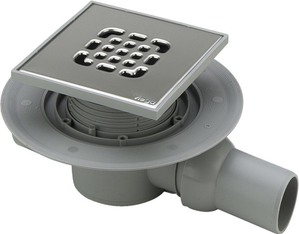 557140 Трап с изоляц. фланцем, гидрозатвором, 0,6 л/сек, решеткой из нерж. 150х150мм, шарнирн. отводом, пласт/серый. Фото 2
