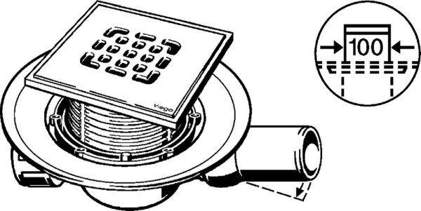 557140 Трап с изоляц. фланцем, гидрозатвором, 0,6 л/сек, решеткой из нерж. 150х150мм, шарнирн. отводом, пласт/серый. Фото 6