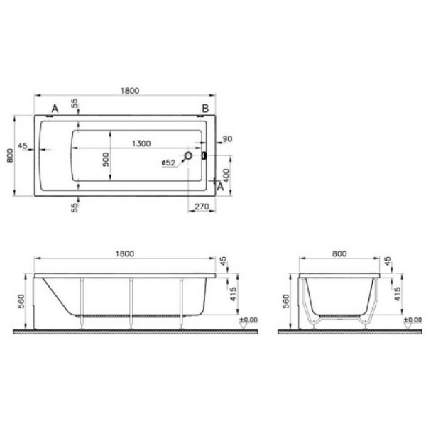 55840001000 Neon ванна 180x80 см слив на торце. Фото 2