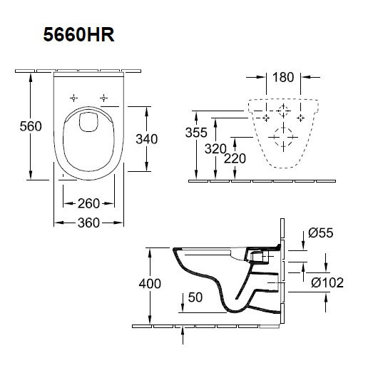 5660 HR01 O.NOVO Комбипак (5660R001 Унитаз 360х560, подвесной, DirectFlush + 9M38S101 Сиденье для унитаза, Quick Release, Soft Closing). Фото 2