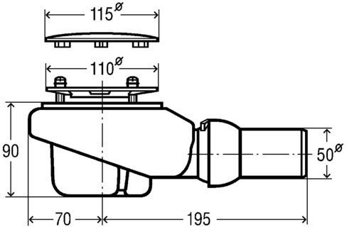 578916 Tempoplex Plus сифон для душевого поддона, для отверстия 90мм, 0,85 л/сек., горизонт. отвод, накладка хром. Фото 2
