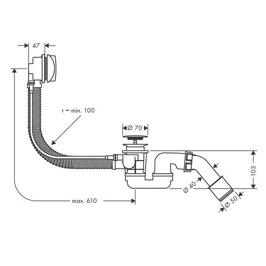 58143000 HG Flexaplus система слива-перелива для ванны. Фото 4