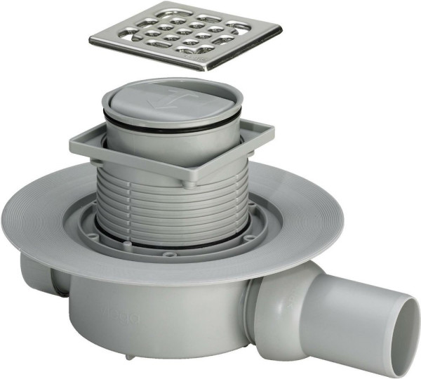 583217 Advantix трап, "сухой" затвор, решетка из нерж.100х100 мм (насадка с установ. рамкой из пластика, В=10-40 мм), 0,4 л/сек., пласт/серый. Фото 2