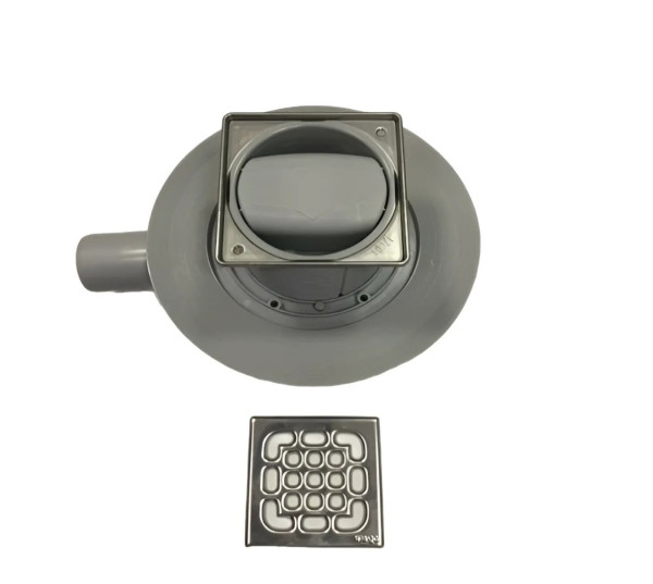 583248 Advantix трап, "сухой" затвор, решетка из нерж.100х100 мм (насадка с установ. рамкой из нержав., В=10-80 мм), 0,4 л/сек., пласт/серый. Фото 1