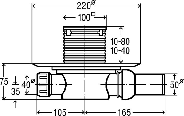 583248 Advantix трап, "сухой" затвор, решетка из нерж.100х100 мм (насадка с установ. рамкой из нержав., В=10-80 мм), 0,4 л/сек., пласт/серый. Фото 3