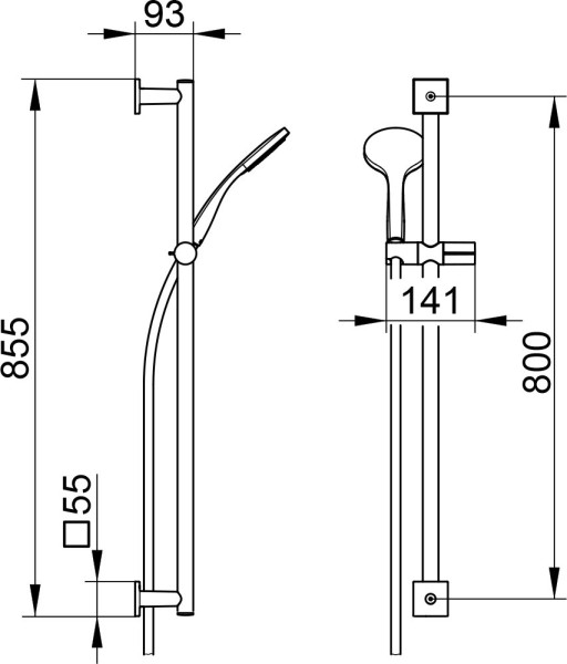 59587010922 IXMO ДУШЕВОЙ КОМПЛЕКТ: Душевая штанга 855 мм + ручная душевая лейка с нормальной струей + шланг1600 мм, хром. Фото 2