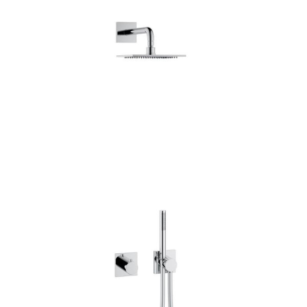 59602010002 IXMO Sets ДУШЕВОЙ KОМПЛЕКТ 8 Термостат на 2 потребителя+ручной душ+шланг 1250мм+настенный держатель для душа 450мм+верхний душ 250мм, хром. Фото 1