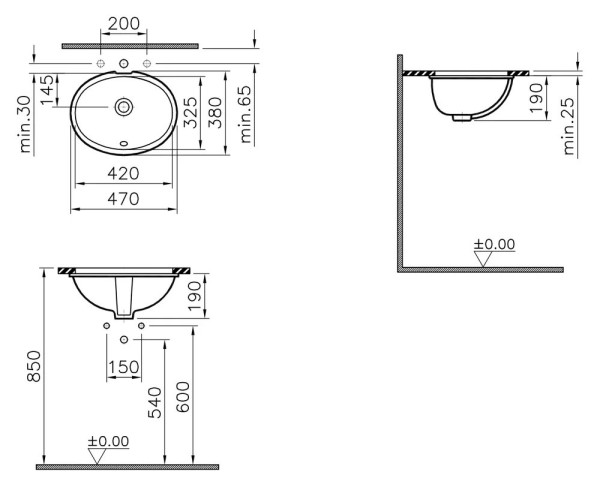 6039B003-0012 Раковина Arkitekt, встраиваемая снизу, 42 см, цвет белый. Фото 1