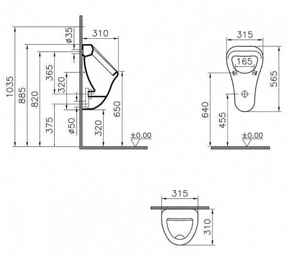 6201B003-0199 Arkitekt писсуар, подвод воды сзади VitrA. Фото 3
