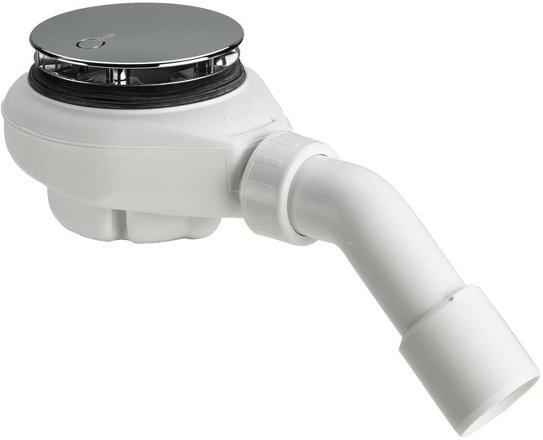 634100 Tempoplex сифон 115 х 40/50, хром накладка, проп.способность 0,55 л/с, H=60 мм, для поддонов D=90 мм, отводящее колено 45°. Фото 1