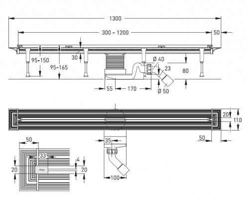686277 Advantix Vario душевой лоток (пластик), универсальные габариты 300-1200мм, с заглушками, опорами, сифоном, модель 4965.10. Фото 2