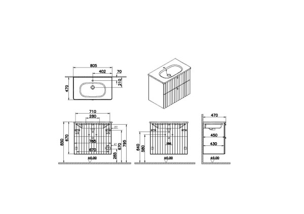 69436 Модуль Root Groove 80 см с круглой раковиной, 2 ящика, матовый белый. Фото 2