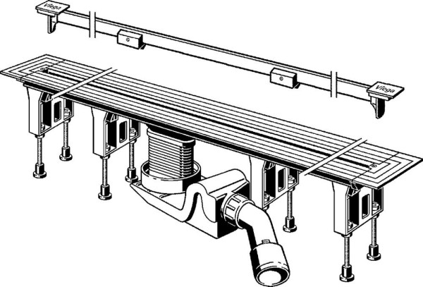 704353 Advantix Vario Set душевой лоток 300-1200мм, высота 95–165мм, с дизайн-вставкой, заглушками, опорами, сифоном, матовый хром, модель 4965.20. Фото 4