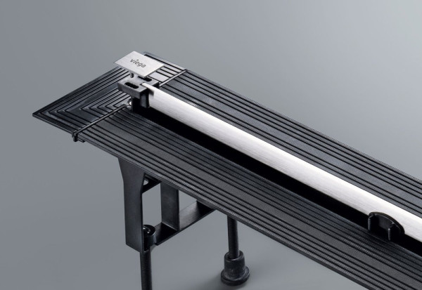 704360 Advantix Vario Set душевой лоток 300-1200мм (пластик),высота 95–165мм, с дизайн-вставкой, заглуш, опорами, сифоном, глянц. хром, модель 4965.21. Фото 2