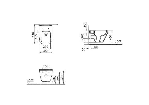 7082B003-0075 Подвесной унитаз Integra Square 54 см, безободковый (НУЖНА КРЫШКА 191-003-009). Фото 1