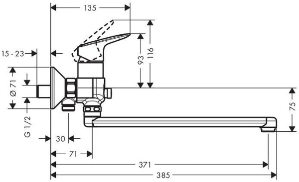 71402000 HG Logis смеситель для ванны длинный излив. Фото 2