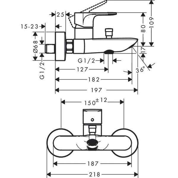 72450670 HG Rebris E смеситель для ванны, матовый черный. Фото 2