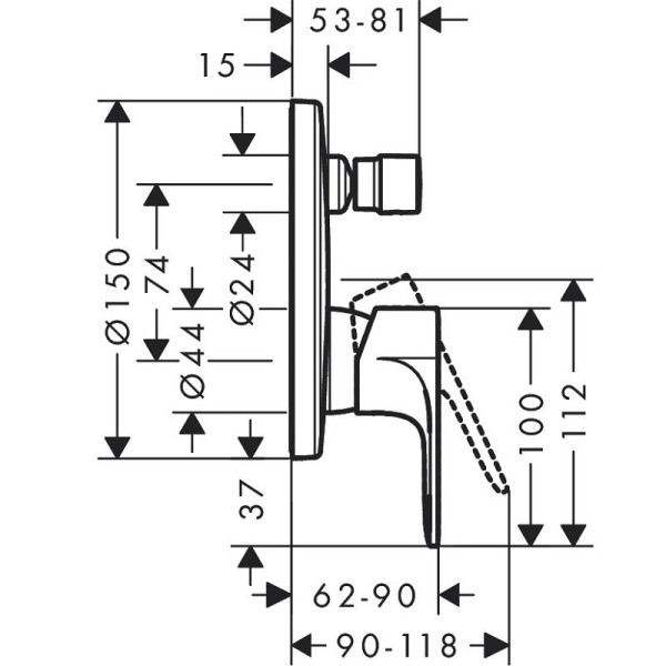 72468670S Set HG Rebris E смеситель для ванны (72468670+01800180), матовый черный. Фото 3