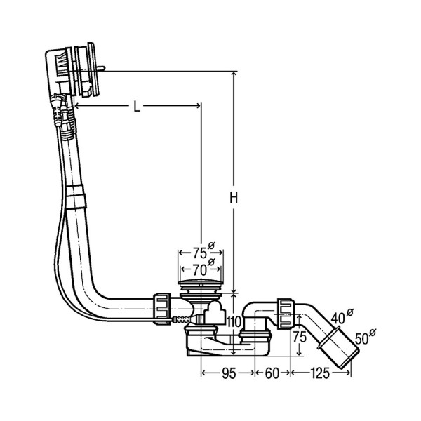 727710 Multiplex Trio Visign MT3 Слив-перелив с наливом ( наполнение через узел перелива) BWL = 725 мм, DN 40/50, хром. Фото 2