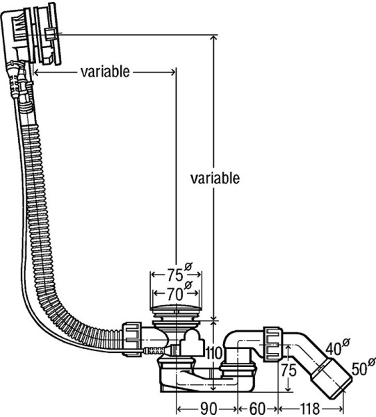 728014 Simplex Trio Visign MT5 Слив-перелив с наливом для ванн c центр. сливом, наполн через перелив 725*40/50, плоск констр-я, хром, модель 6166.42. Фото 2