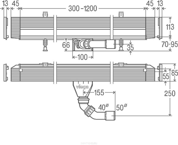 736736 Advantix Vario душевой лоток для встраивания в стену, плоская модель, проп. способность 0,4 л/с, L=300-1200, H=70-100, модель 4968.10. Фото 2