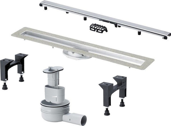 753184 Advantix Basic Set душевой лоток (нерж.сталь) 1000 мм в комп. с сифоном 0.5 л/сек, ножками, дизайн решеткой ER10 (глянцевая); модель 4983.10. Фото 1