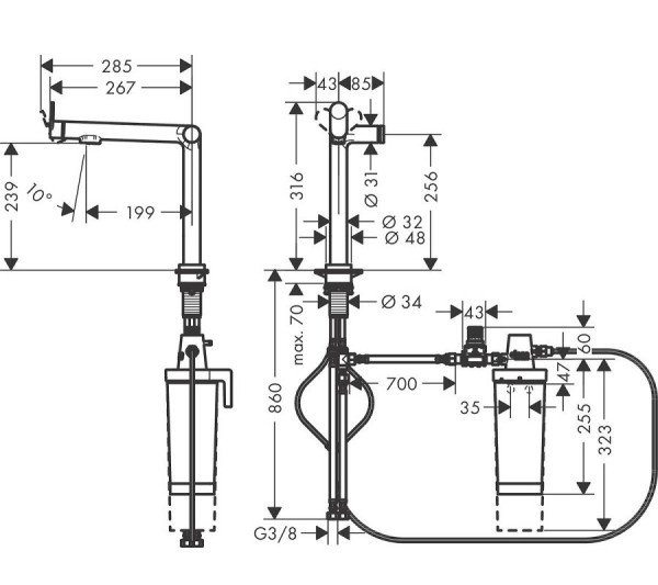 76804670 HG Aqittura M91 240 1jet смеситель для кухни с подключением к фильтру питьевой воды, матовый черный. Фото 2