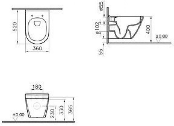 7740B003-0075 S50 Rim-Ex подвесной безободковый унитаз VITRA (НУЖНА КРЫШКА 801-003-019, 72-003-309). Фото 2