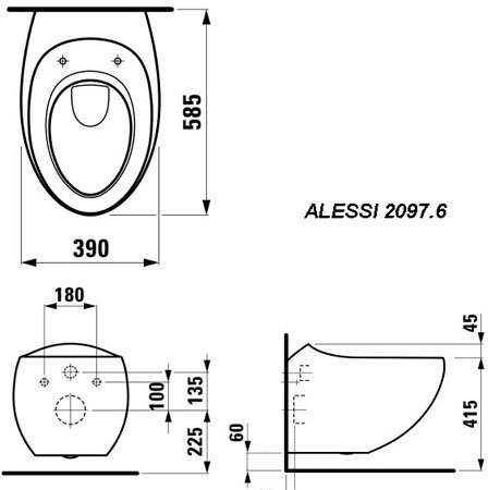 8.2097.1.400.000.1 ALESSI ONE Подвесной унитаз rimless безободковый. Фото 2