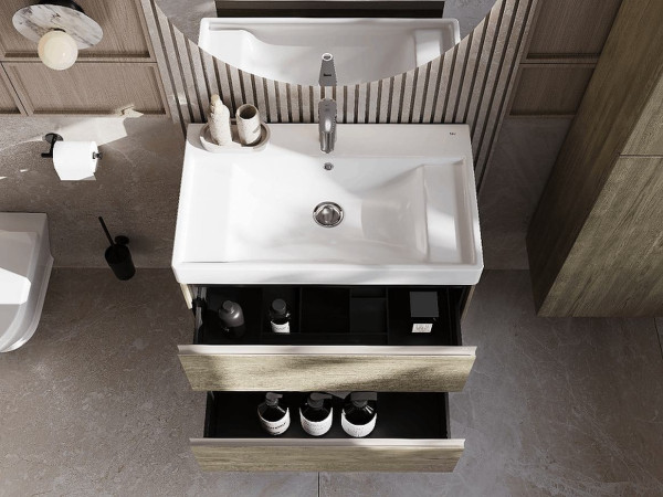 857630511 ONA модуль для раковины 800 мм, 785x450x565 мм, с 2 ящиками, темный вяз. Фото 6