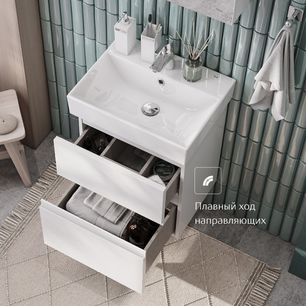 857639501 OLETA модуль для раковины 600, 564х374х548, с 2 ящиками, белый матовый. Фото 7