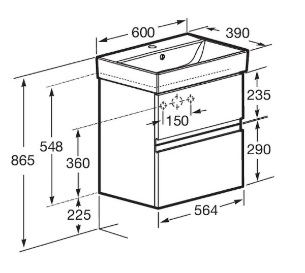 857639515 OLETA модуль для раковины 600 мм, 564х374х548 мм, с 2 ящиками, капучино. Фото 5