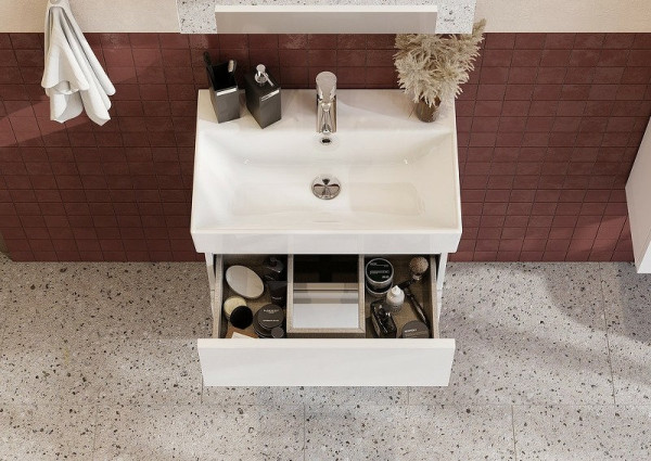 857639806 OLETA модуль для раковины 600, 564х374х548, с 2 ящиками, белый глянец. Фото 12