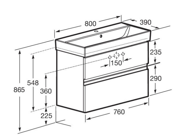 857640501 OLETA модуль для раковины 800, 760х374х548, с 2 ящиками, белый матовый. Фото 13