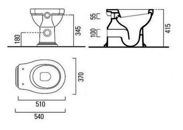 871111 CLASSIC Унитаз приставной 54х37, слив в стену, цвет белый. Фото 2