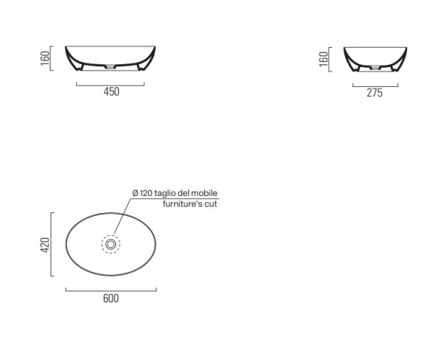 884211 PURA Раковина 60х42, накладная, цвет белый. Фото 5