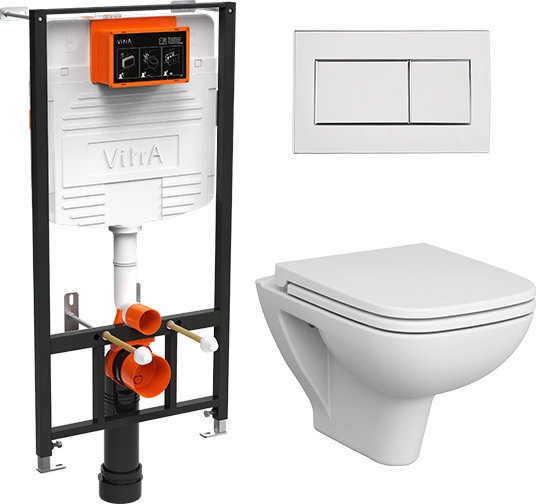 9004B003-7207 Комплект безободкового унитаза S20 с инсталляцией, кнопка хром Vitra. Фото 1