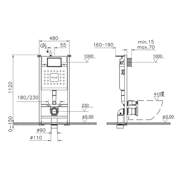 9773B003-7207 Комплект: Normus унитаз подвесной+крышка + инсталляция + панель смыва глянец белый (740-2200). Фото 6
