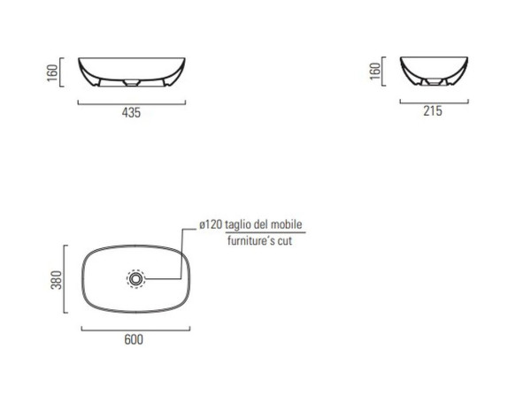 978311 NUBES Раковина 60х38, накладная, цвет белый. Фото 3