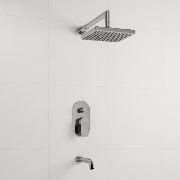 A13028 Встраиваемый комплект для ванны с изливом и верхней душевой насадкой. Фото 1