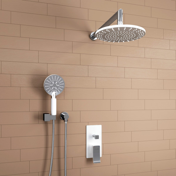 A16067WHITE Встраиваемый комплект для душа с верхней душевой насадкой и лейкой. Фото 1