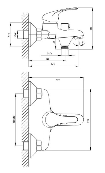 A35-30 Смеситель одноручный (35мм) для ванны с коротким изливом, хром, A35-30. Фото 2