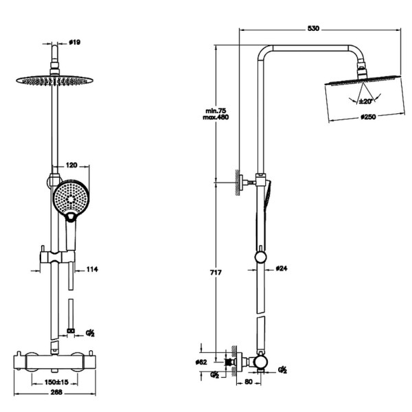A47201EXP Душевая колонна AquaHeat Bliss 250, цвет хром. Фото 2