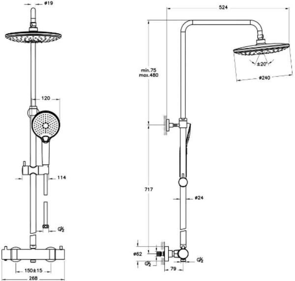 A47205EXP Душевая колонна Aquaheat Bliss 240 2F, цвет хром. Фото 2